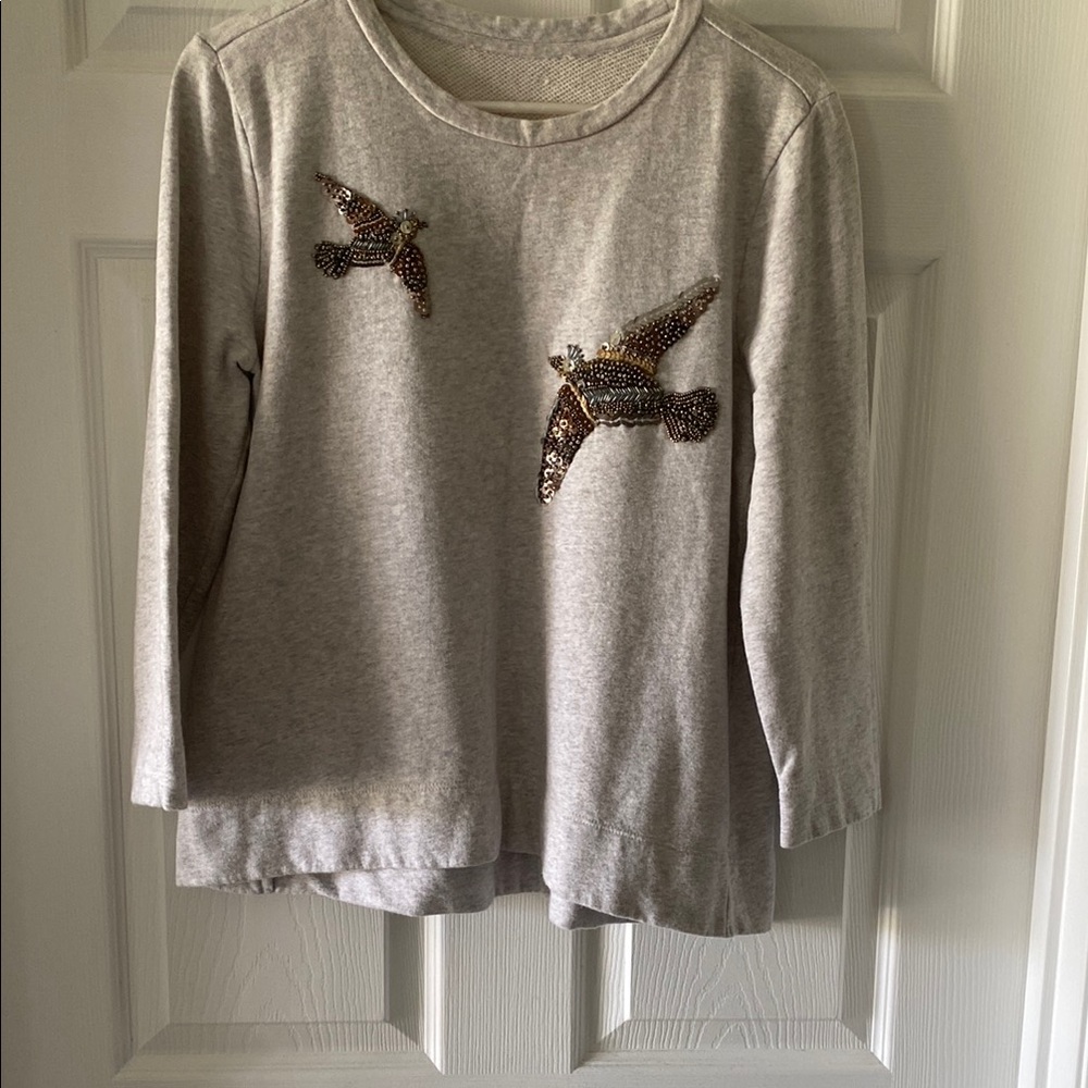 Gray Sweater with Bird Appliqué